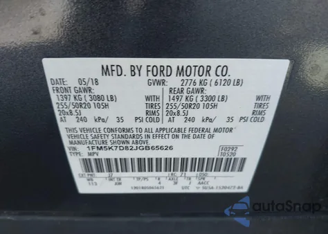 2018 Ford Explorer Xlt из США, поврежденный, VIN 1FM5K7D82JGB65626